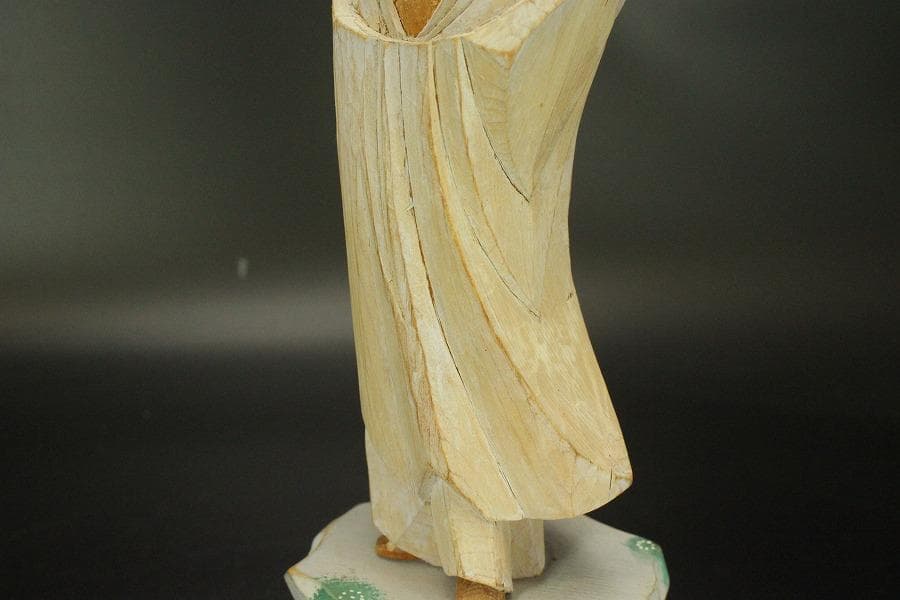 仏教美術 彩色 観音菩薩像 木彫(A705)