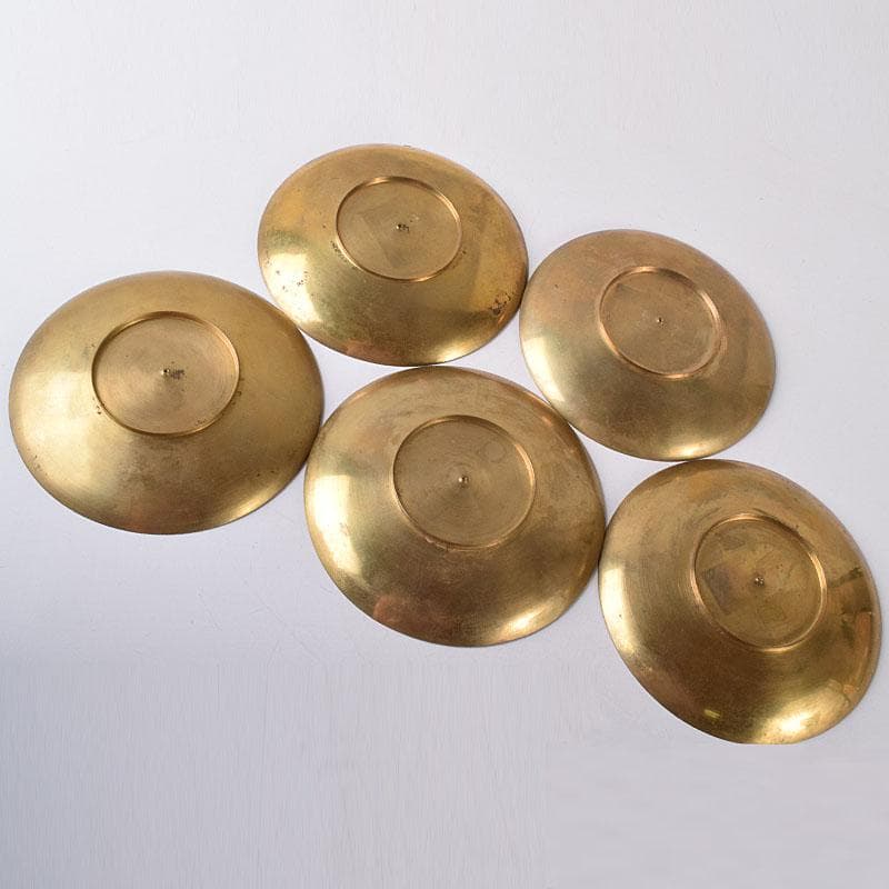 時代金工　印度製　黄銅　苺唐草文　槌出　皿　五客　時代箱　V　R8304