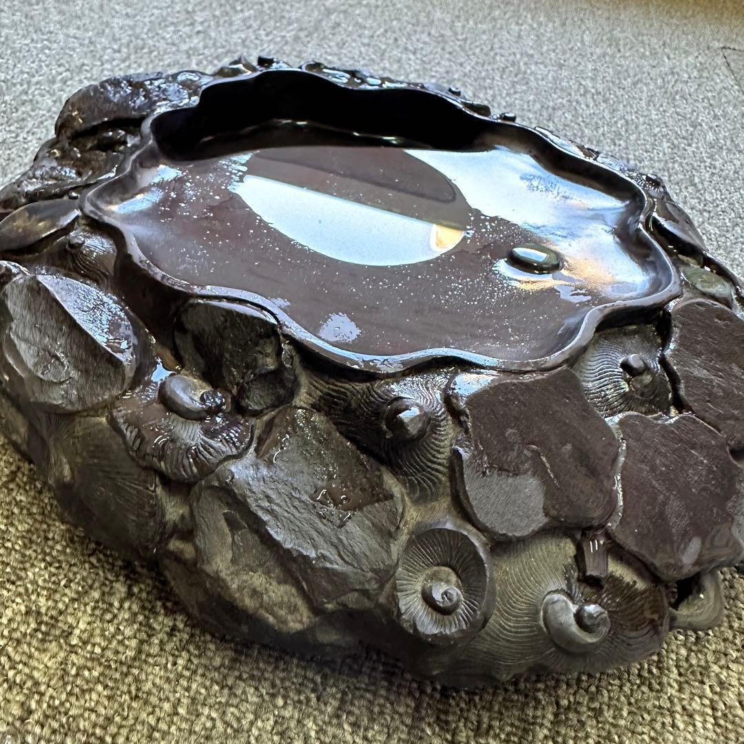 M1080S 大型 大硯 硯石　端渓◆28×27㎝重さ7.9kg唐物 眼 蓮花