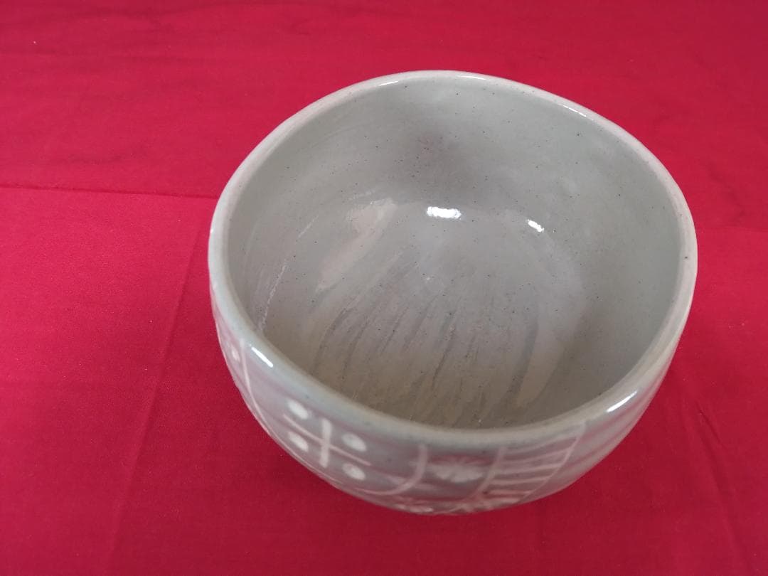 茶道具　　膳所焼 三島写　【俵茶碗　岩崎新定 陽炎園 】