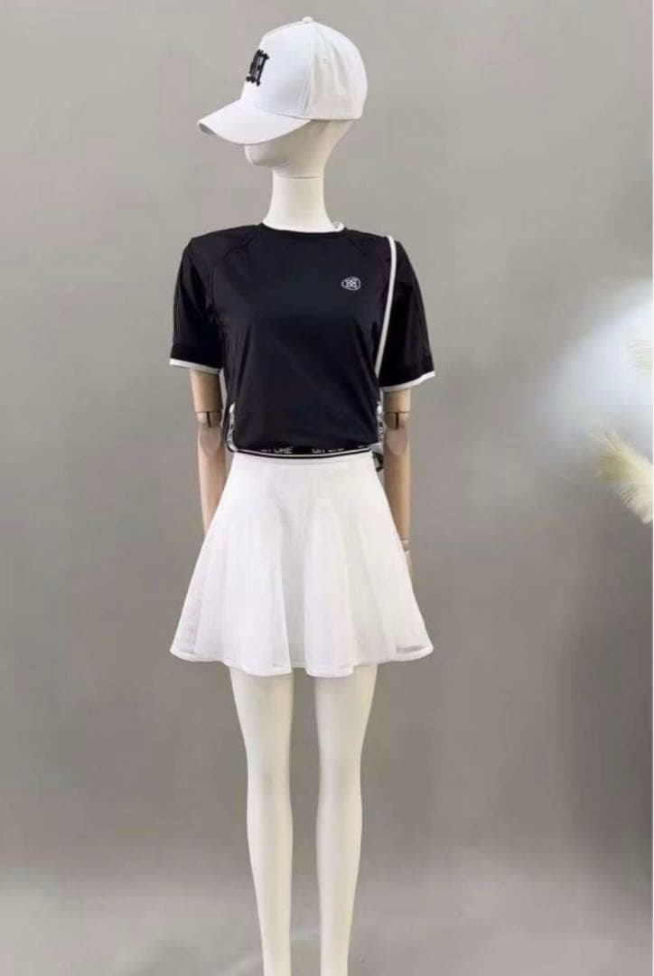 G/FORE ジーフォア レディース ゴルフウェアセット 黒シャツ 白スカート