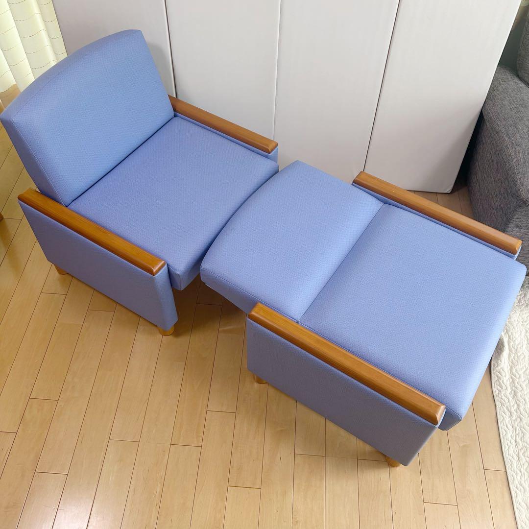 NAIKI ナイキ　ロビーチェア　ソファベッド　ライトブルー　リクライニング②