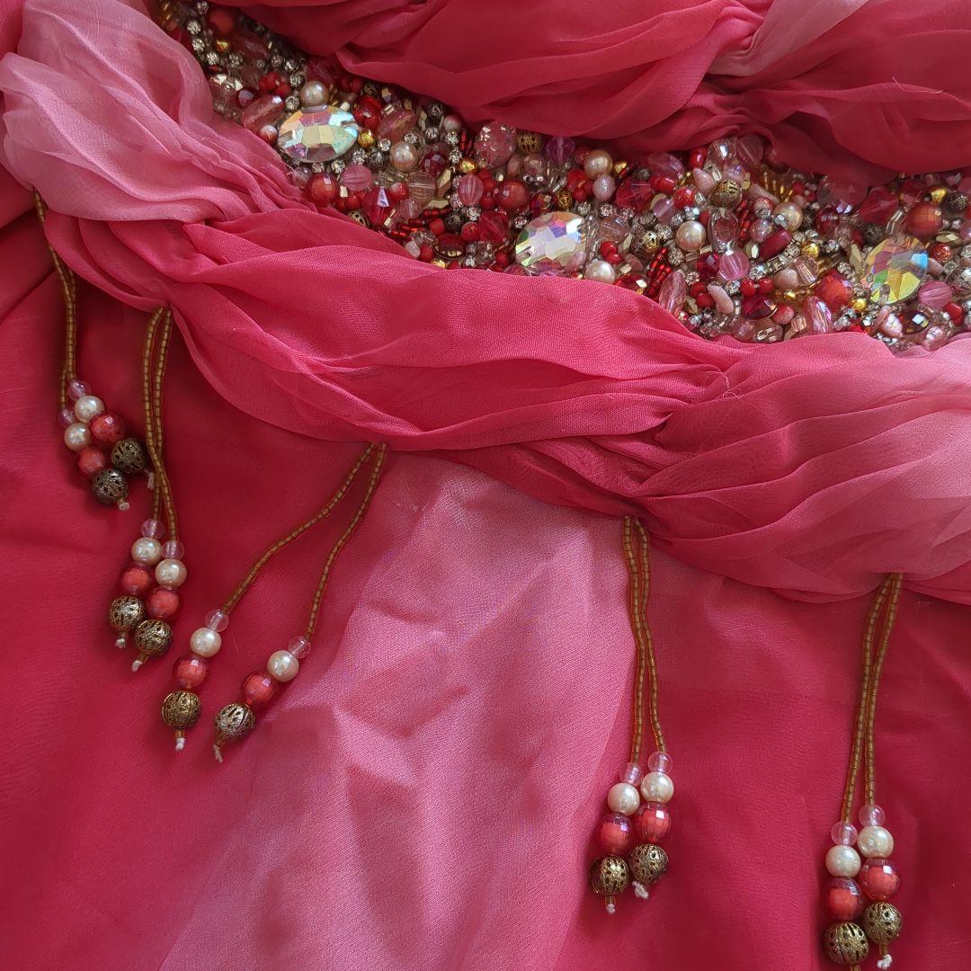 赤ピンク系 ベリーダンス セットアップ Hoda Zaki 右側スリット