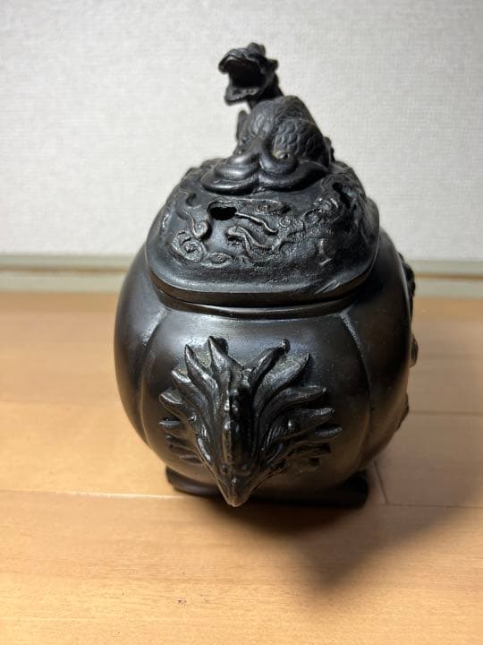 742 銅製　麒麟鳳凰文香炉　美品