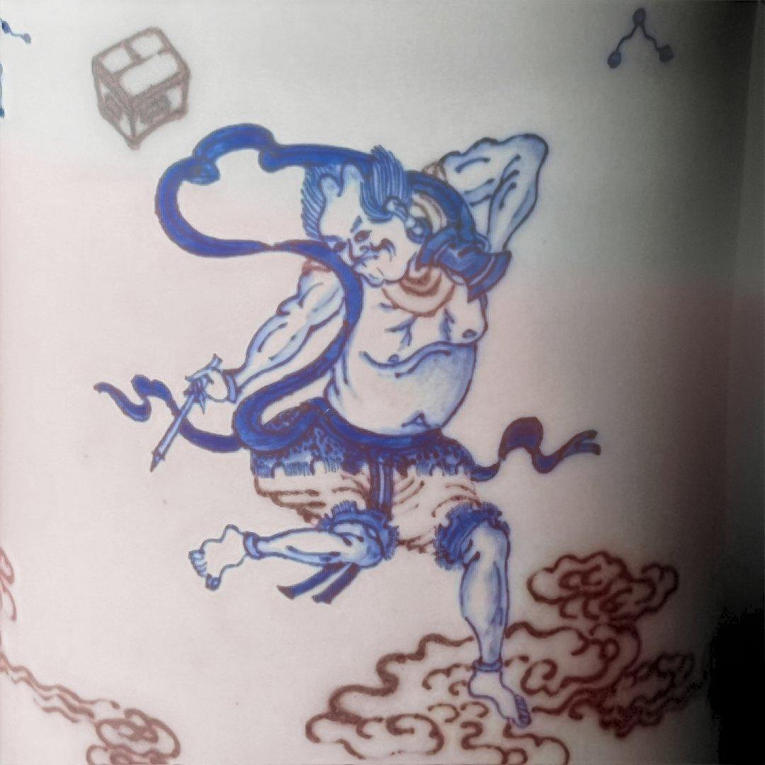 唐物 釉裏紅韋駄天紋筆筒 大清康煕年製 款 中国美術 古玩 文房四宝 SH45