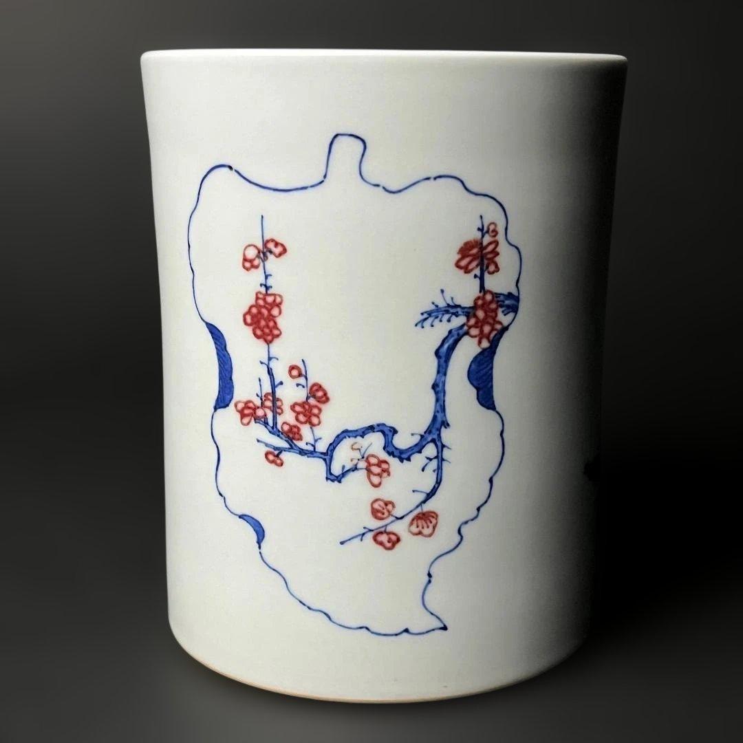 唐物 釉裏紅韋駄天紋筆筒 大清康煕年製 款 中国美術 古玩 文房四宝 SH45