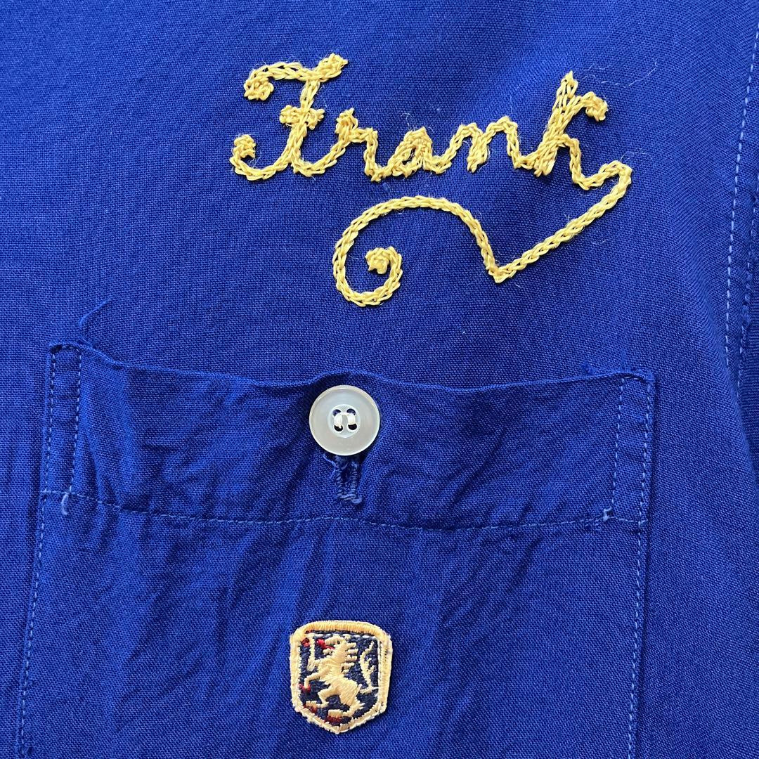 ボーリングシャツ　半袖シャツ　ブルー　チェーンステッチ　NATNAST