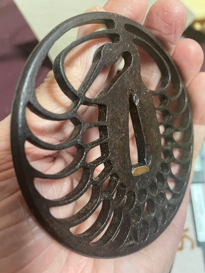 鉄鍔　鶴透かし丸形鐔　武具