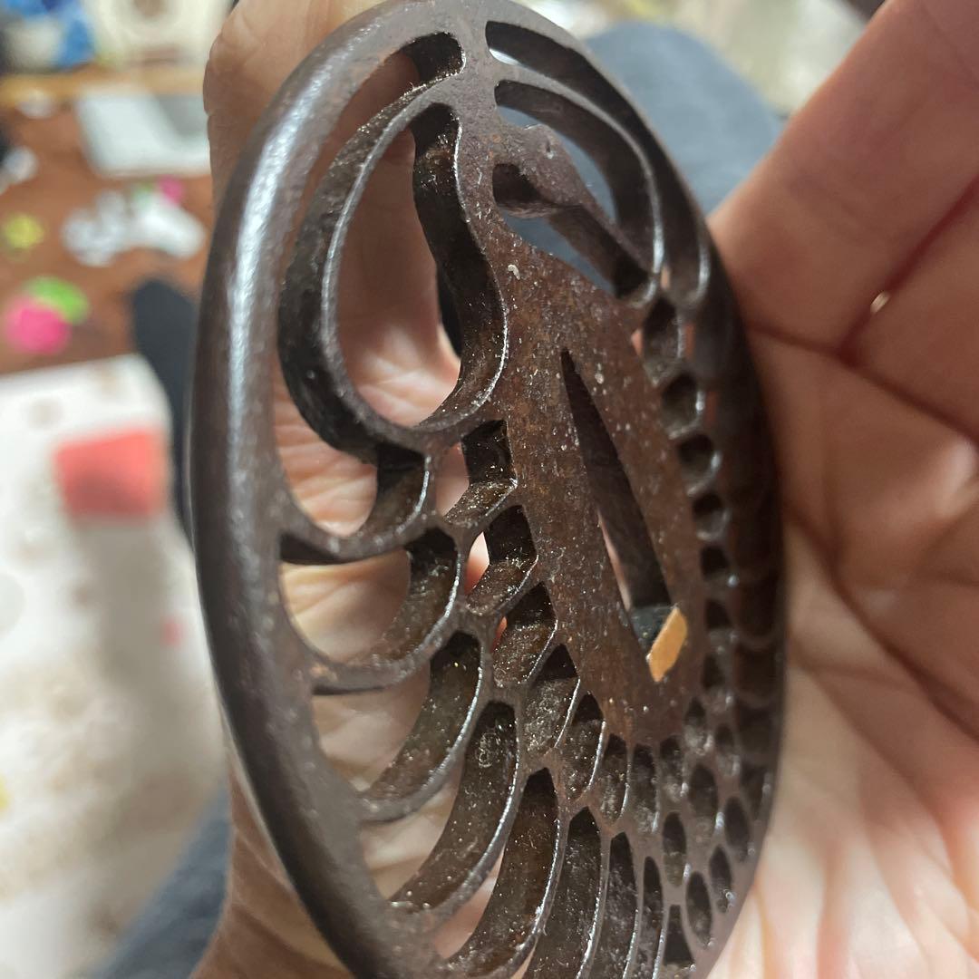 鉄鍔　鶴透かし丸形鐔　武具