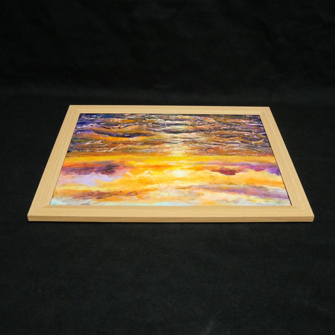 油絵 油彩 油彩画 絵 絵画【夕焼けの海】A4