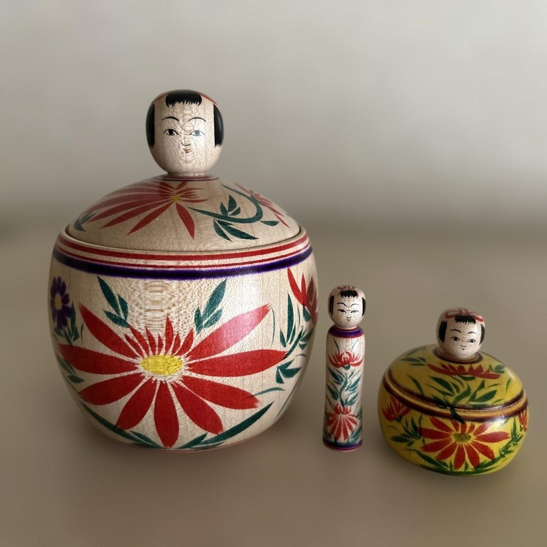 三春文雄工人 こけし 【蓋付き入れ子えじこ】