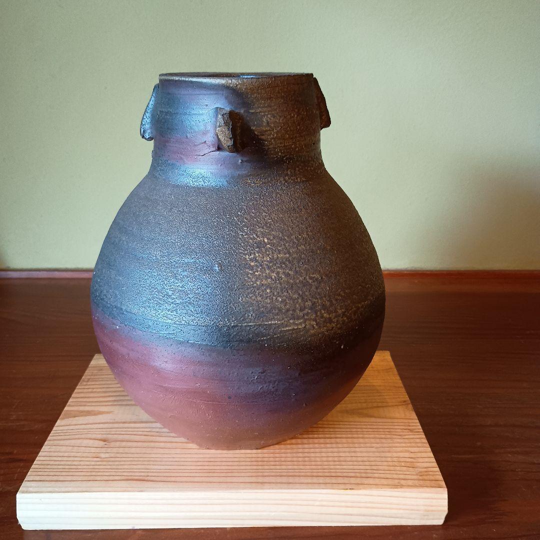 希少　藤原雄　備前　人面壺　　胡麻