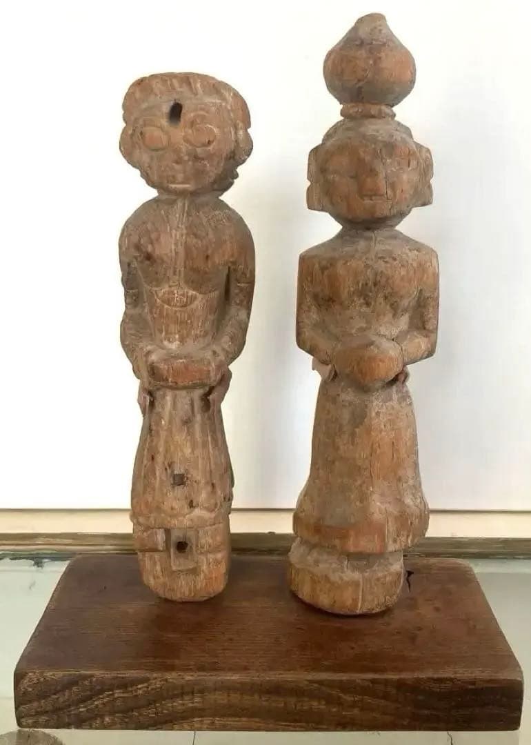 インド民族木彫像ペア｜ギャラリー猫購入品｜宗教民芸・アートオブジェ（H27cm）