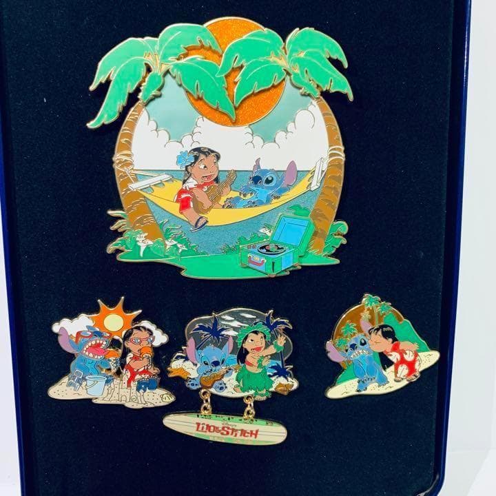 【海外ディズニー】LE750 リロ　& スティッチ 缶ケース入り　ピンバッジ