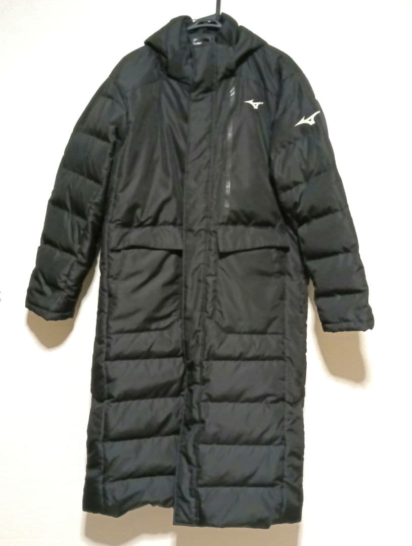 【クリーニング済】ミズノ　ベンチコート　ダウンコート　ロング　ブラック　サイズL