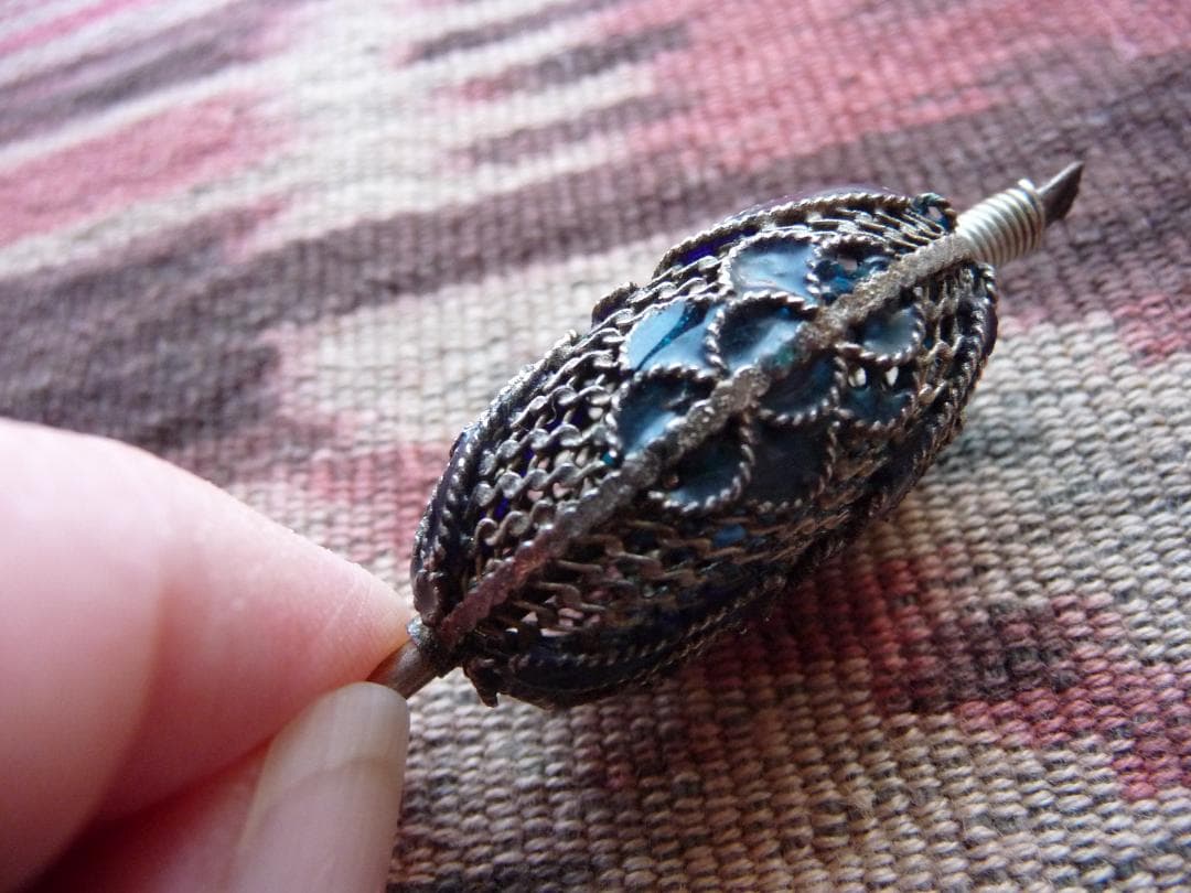 中国　銀細工　七宝　銀線　簪　粉彩　ペンダント