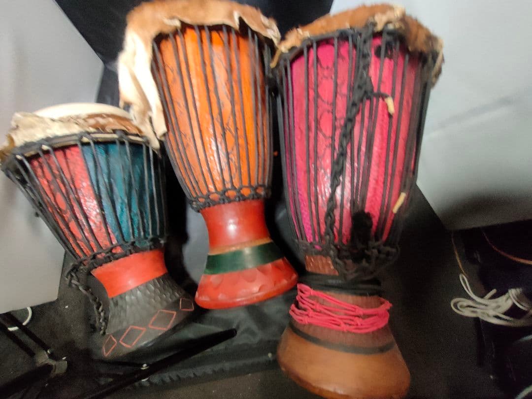 3本セット 西アフリカパーカッション 本場のセネガル産 ジャンベ レアな蛇革