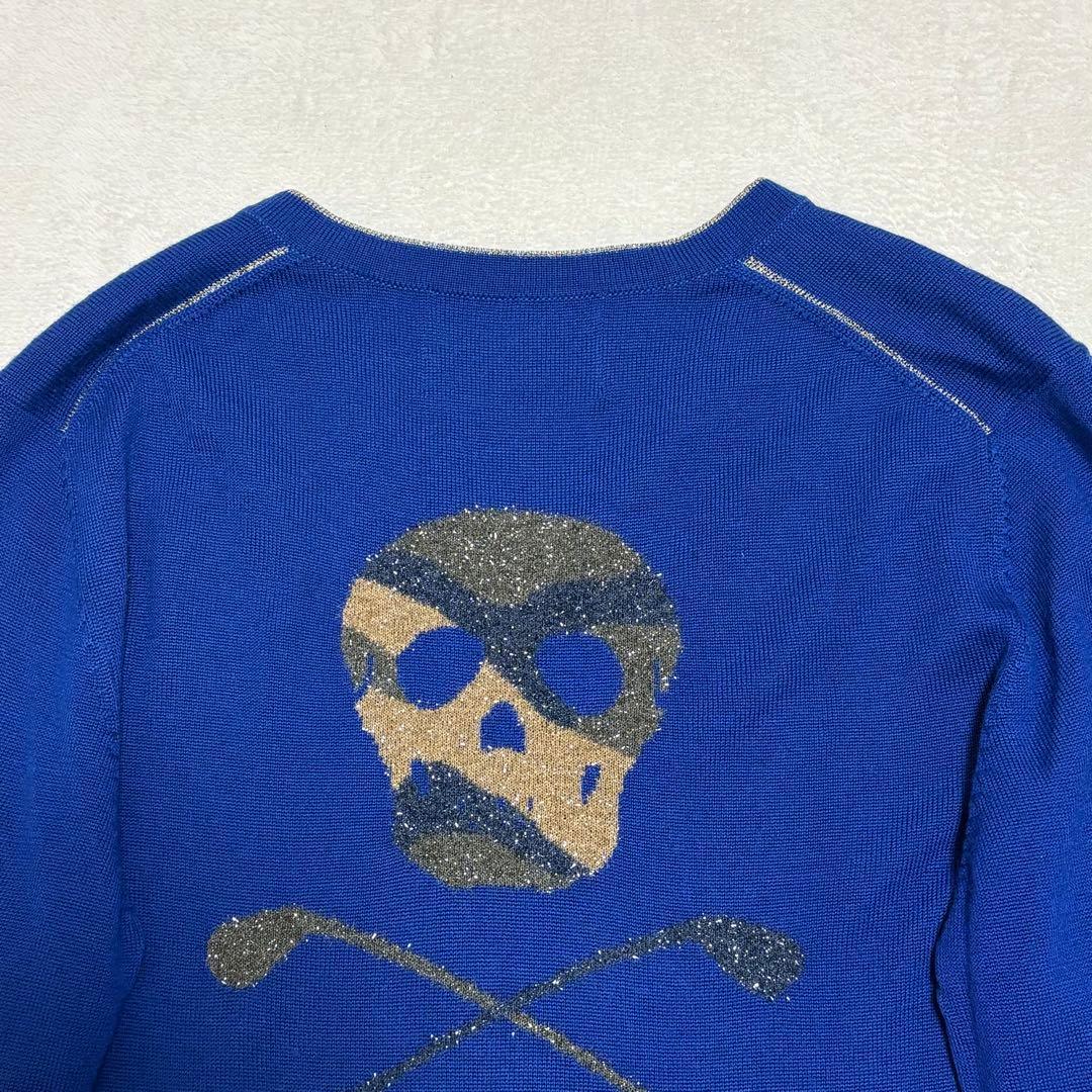 MARK & LONA マーク＆ロナ スカル ラインストーン Vネック ニット