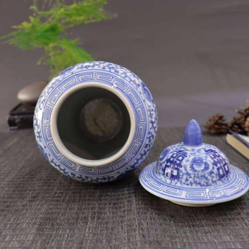 青花磁器喜字将軍缶 景徳鎮 陶磁器装飾品 工芸品 美術品 置物