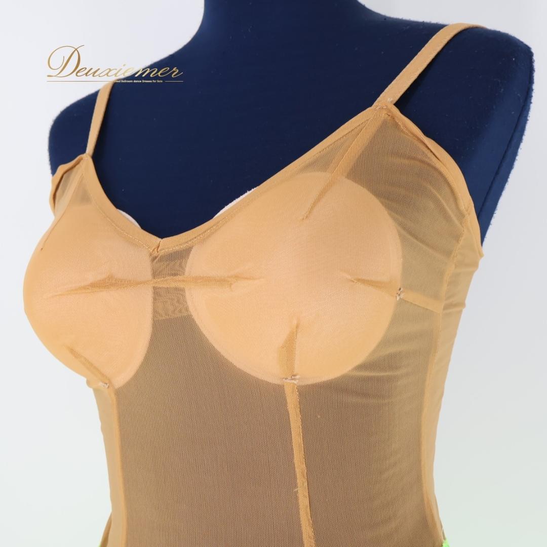 【ダンス衣装】グリーン インナー ワンピース 緑 ベージュ 胸パッド レオタード