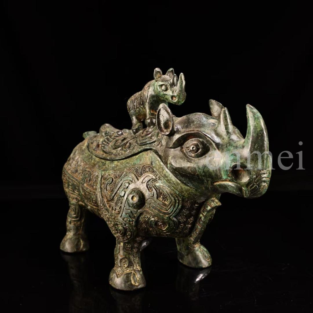 中国古美術・下鄕収集・青銅製牛觥・サイ・鏨刻高浮彫・純銅製・置物・風水開運・酒具