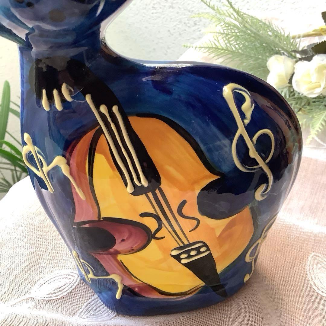 アナトリー・トウロフ作『楽器を奏でる猫』手描き陶器　オブジェ