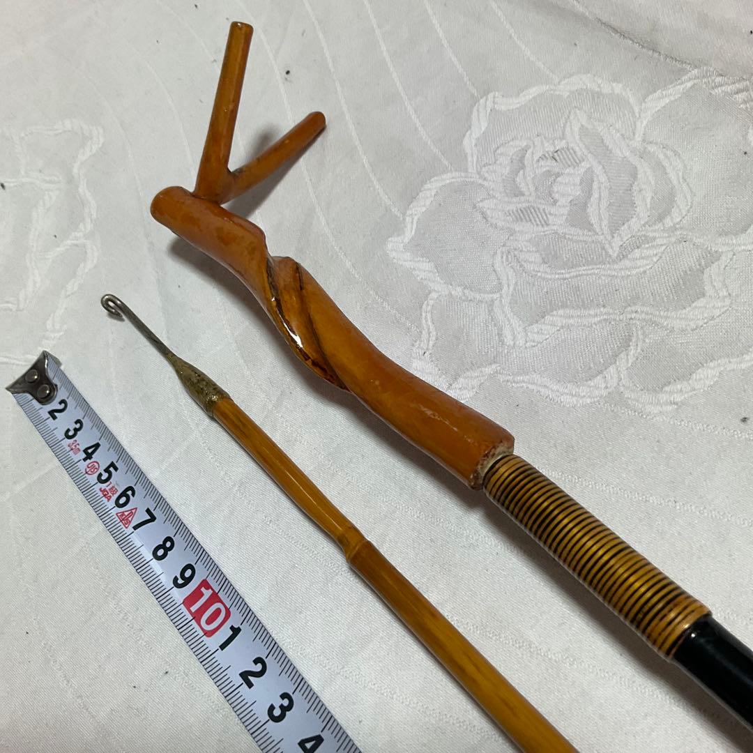 ヘラブナ、天然木万力、らっきょう竹竿掛け、らっきょう竹針外し【リメイク品】