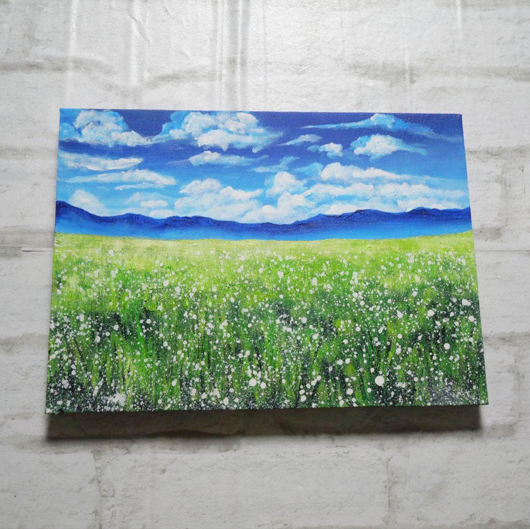 油絵 油彩 油彩画 絵 絵画 【草原に咲く白い花】