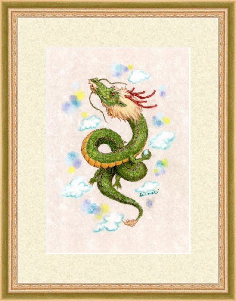 特価★【原画】『龍神池の主』（辰年　干支　竜　絵画　縁起物　開運　額縁付き）