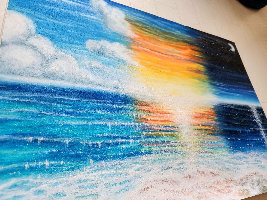 風景画　海　絵画　アート　海の絵　空　パステル　油絵　インテリア　自然　抽象画