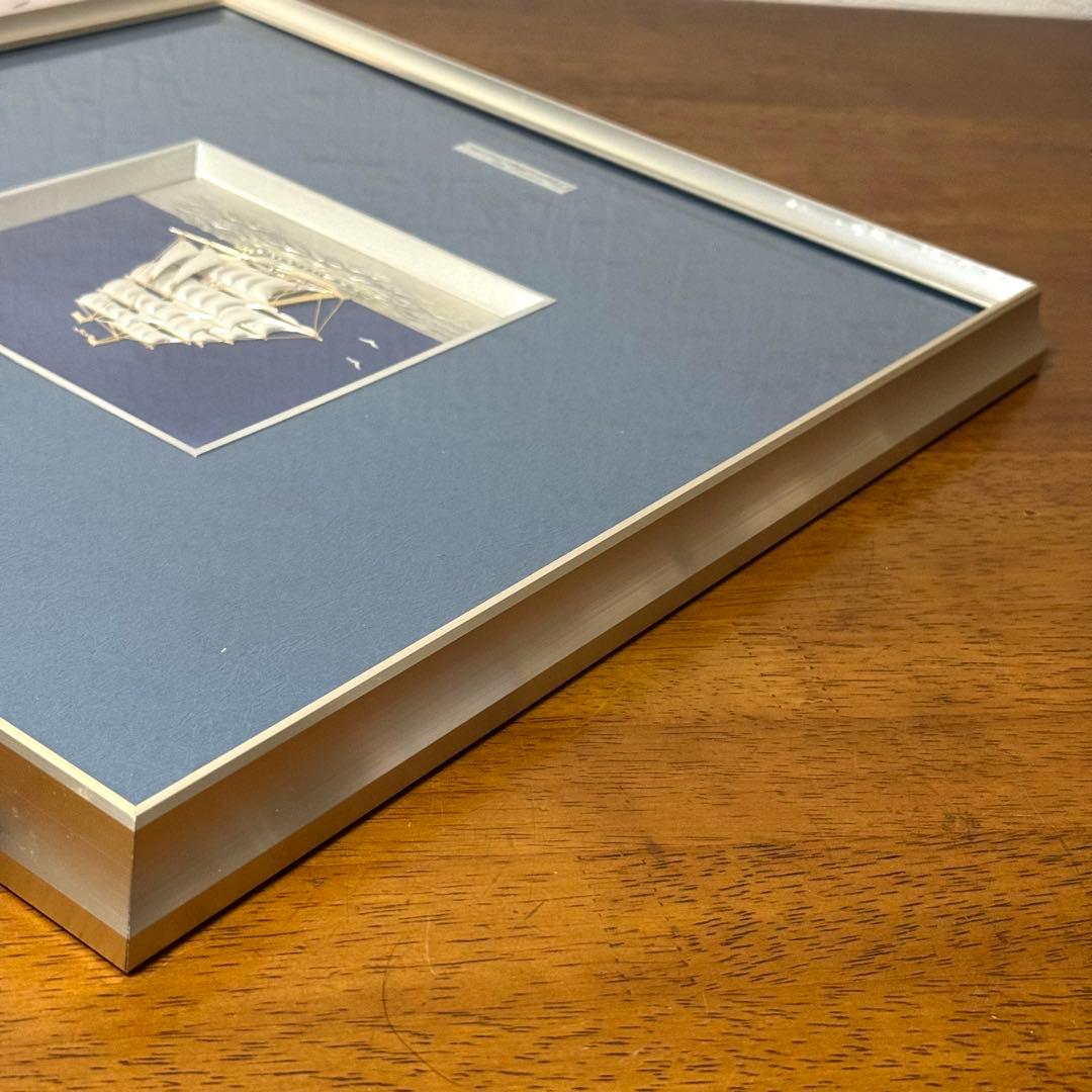 関 武比古 純銀 額 帆船 6号 大洋をゆく白い帆 煌く波 金銀工芸 伝統工芸