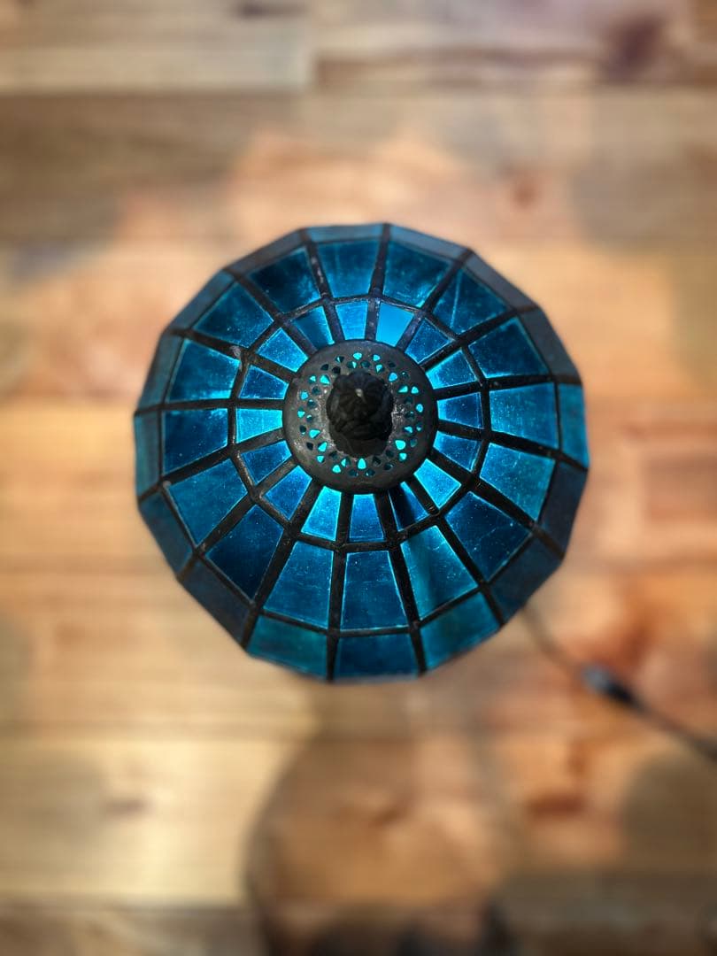 青いステンドグラス　ヴィンテージ テーブルランプ 昭和レトロ