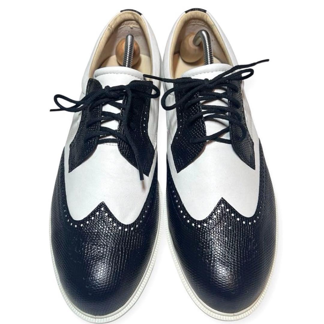 【未使用級】エコー クラシックハイブリッドゴルフシューズ ウイングチップ シボ革