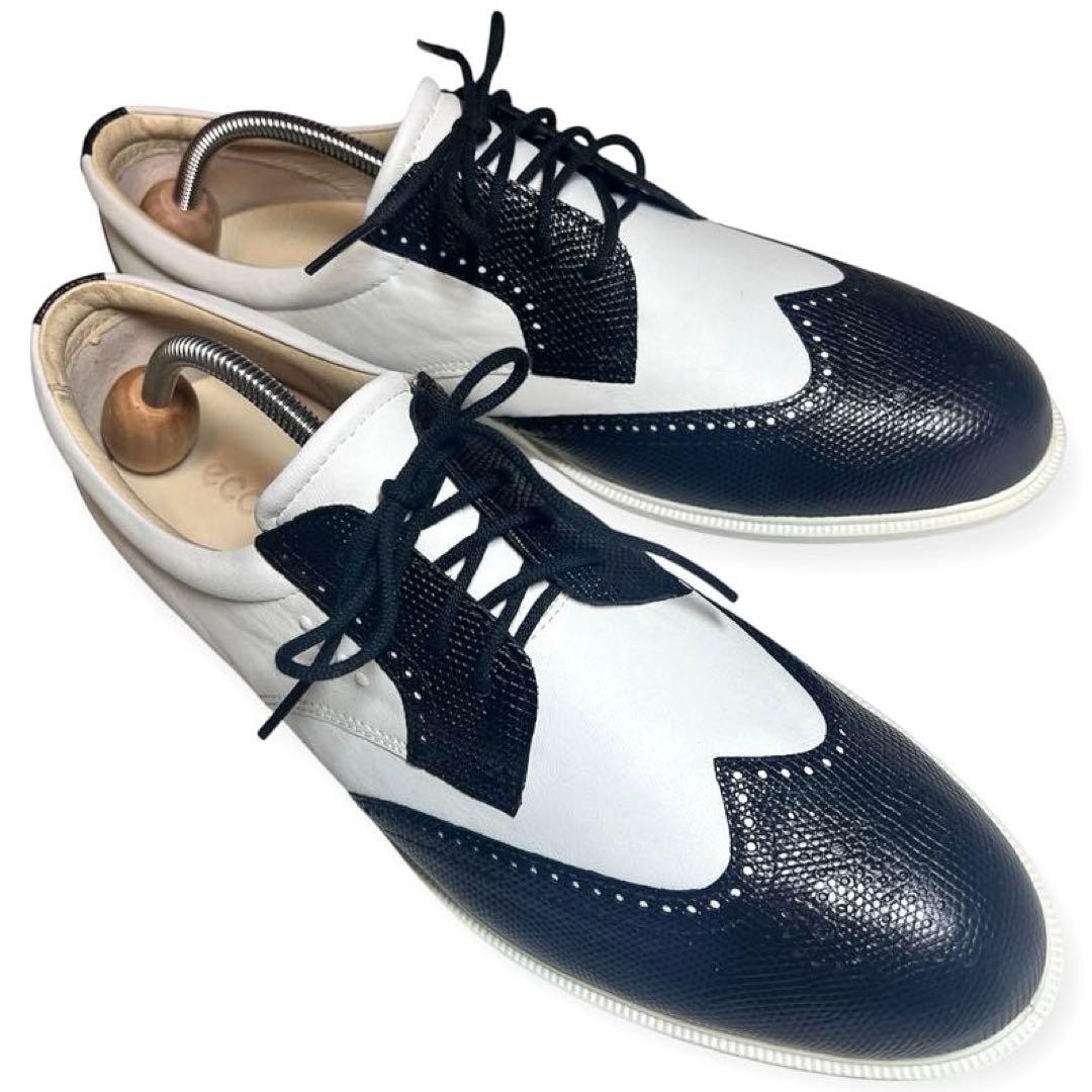 【未使用級】エコー クラシックハイブリッドゴルフシューズ ウイングチップ シボ革