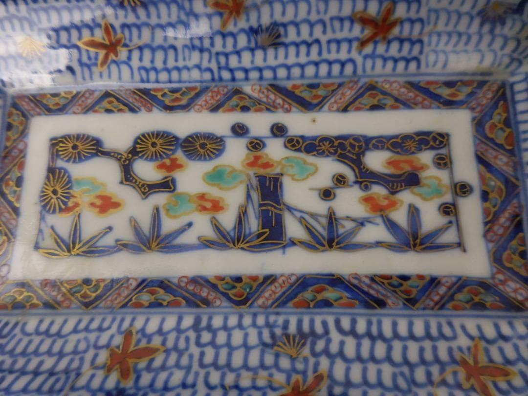 古伊万里　松竹梅唐草文長皿　4枚　明治初期