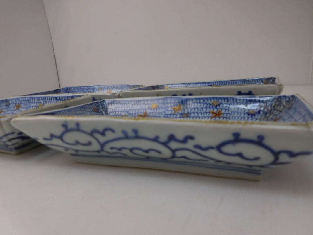 古伊万里　松竹梅唐草文長皿　4枚　明治初期