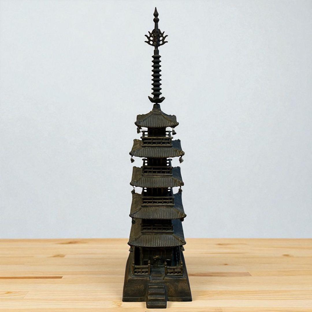 重厚10kg超❣️真鍮鋳物製 大型五重塔 81cm 重厚工芸品 インテリア 模型