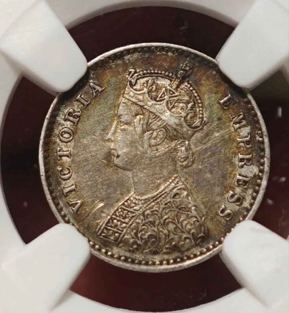 【AU】NGC 1884　イギリス英領インド　2アンナ銀貨ミントマークなしレア