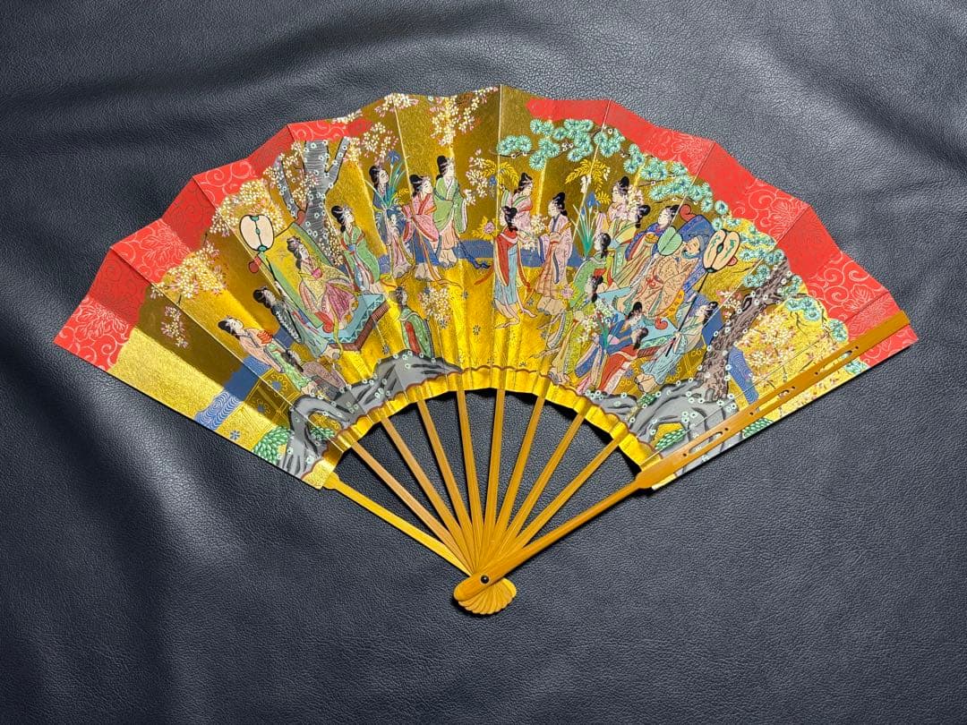 扇子　33cm 十松屋福井扇舗　鬘扇　朱妻明皇貴妃花軍花車図　仕舞扇　能楽　着物