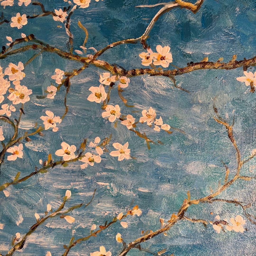 ★秀作★ 手書き油絵 ゴッホ 花咲くアーモンドの枝 額付 絵画 油彩画