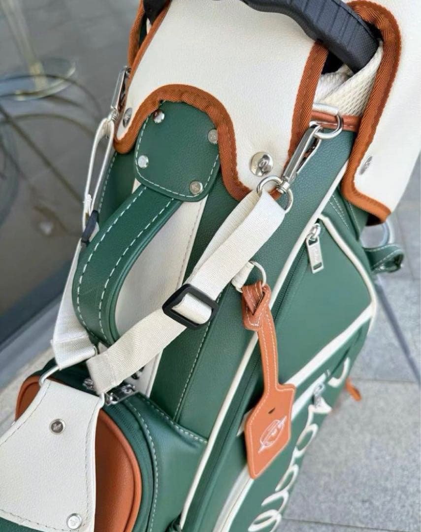 Malbon スタンド式ゴルフバッグ 緑/白 マルボン キャディバッグ3.9kg