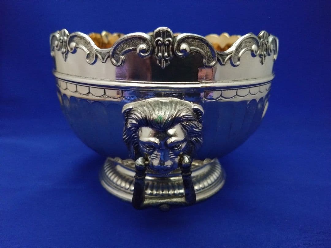 英国アンティーク 1950s 銀メッキ ライオンヘッド 飾壺 重厚805g