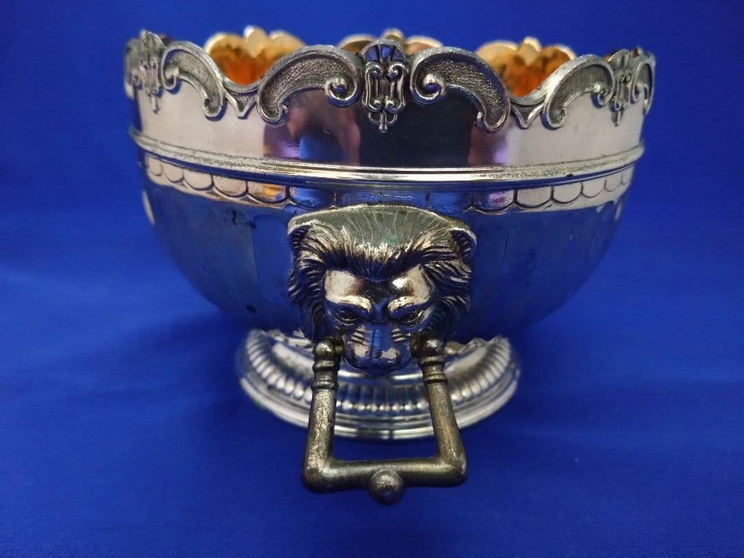 英国アンティーク 1950s 銀メッキ ライオンヘッド 飾壺 重厚805g