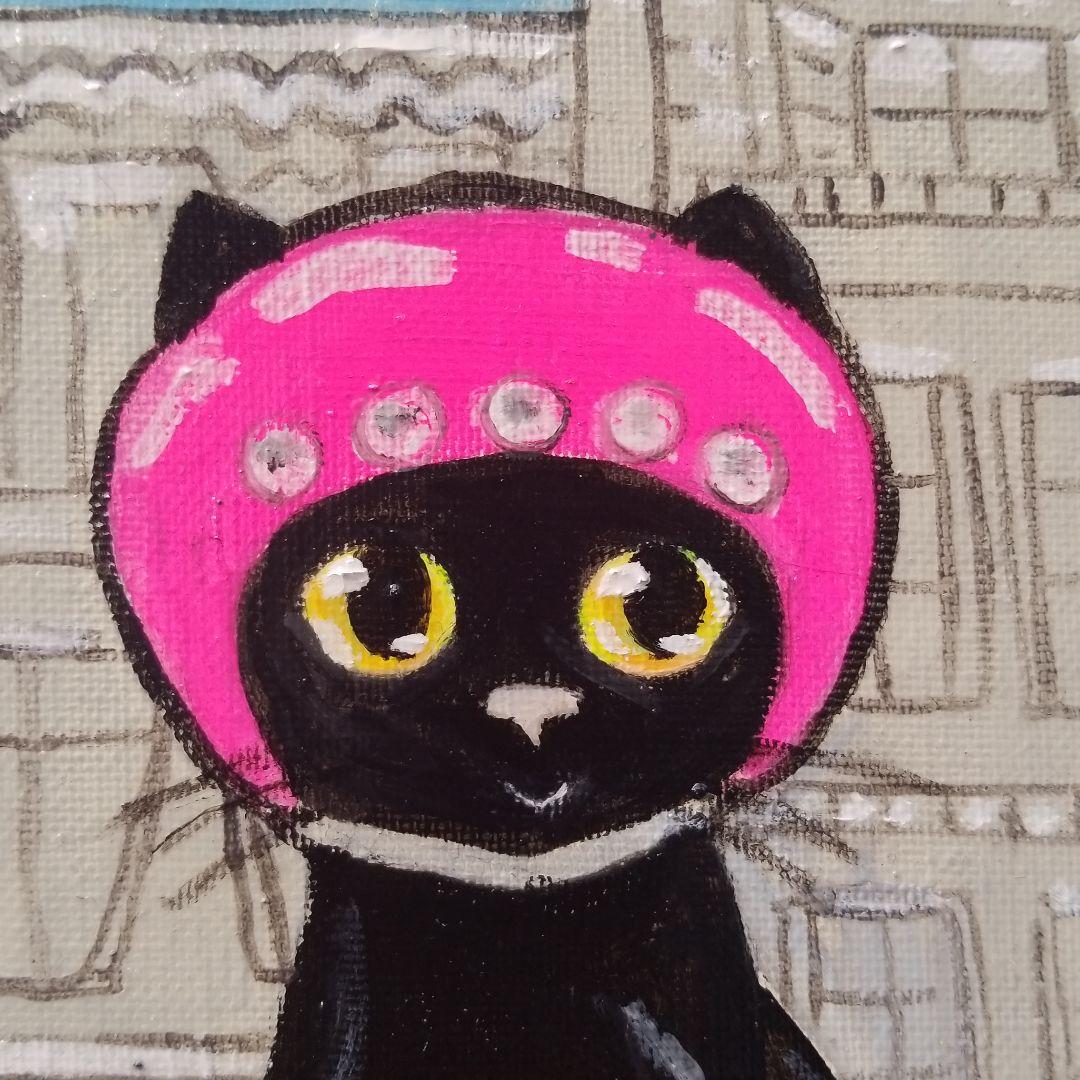 油絵　 専用　スクーターに乗る黒猫