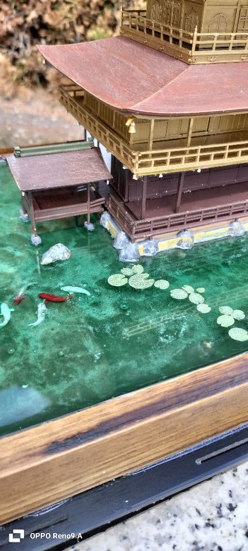 精密情景ジオラマ 世界遺産 鹿苑寺金閣 USB電源LED照明 アクリルケース付き