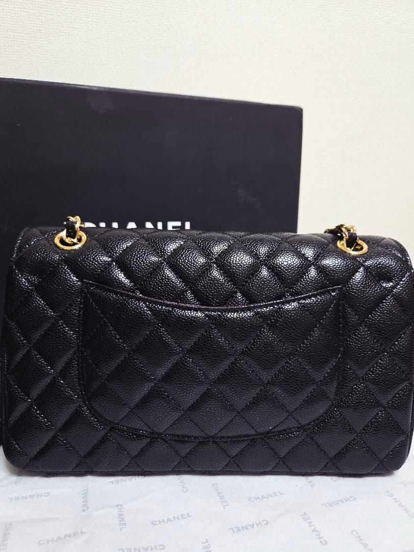 CHANEL ダブルチェーン　フラップバッグ　キャビアスキンゴールド☆ノベルティ
