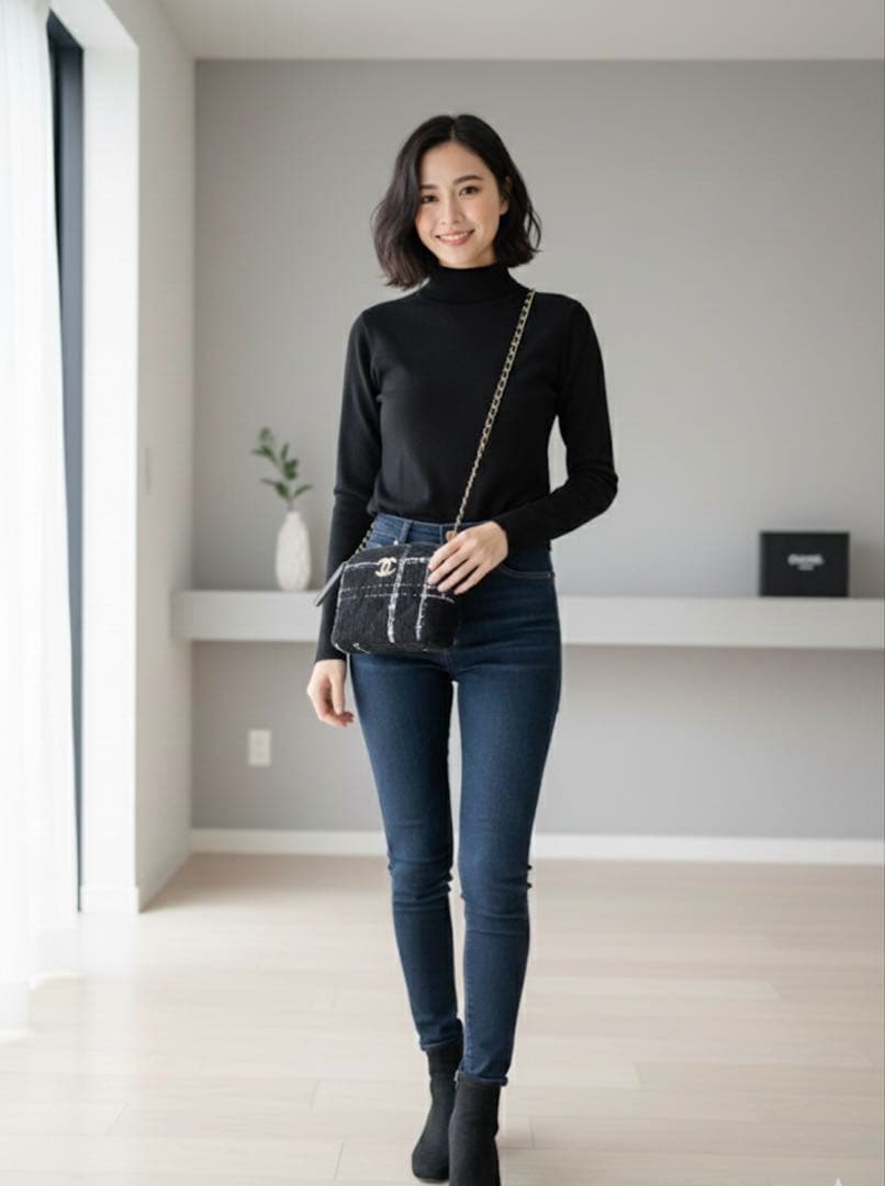 CHANELシャネル ノベルティ チェーン ショルダーバッグ ツイード ブラック