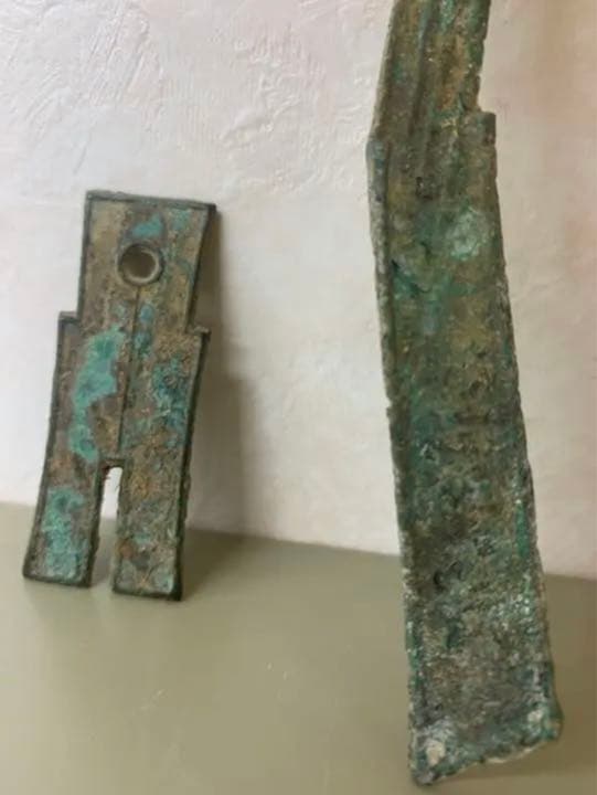 中国漢青銅器お金３点発掘品　骨董アンティーク古美術品　唐物コレクション江戸　青磁