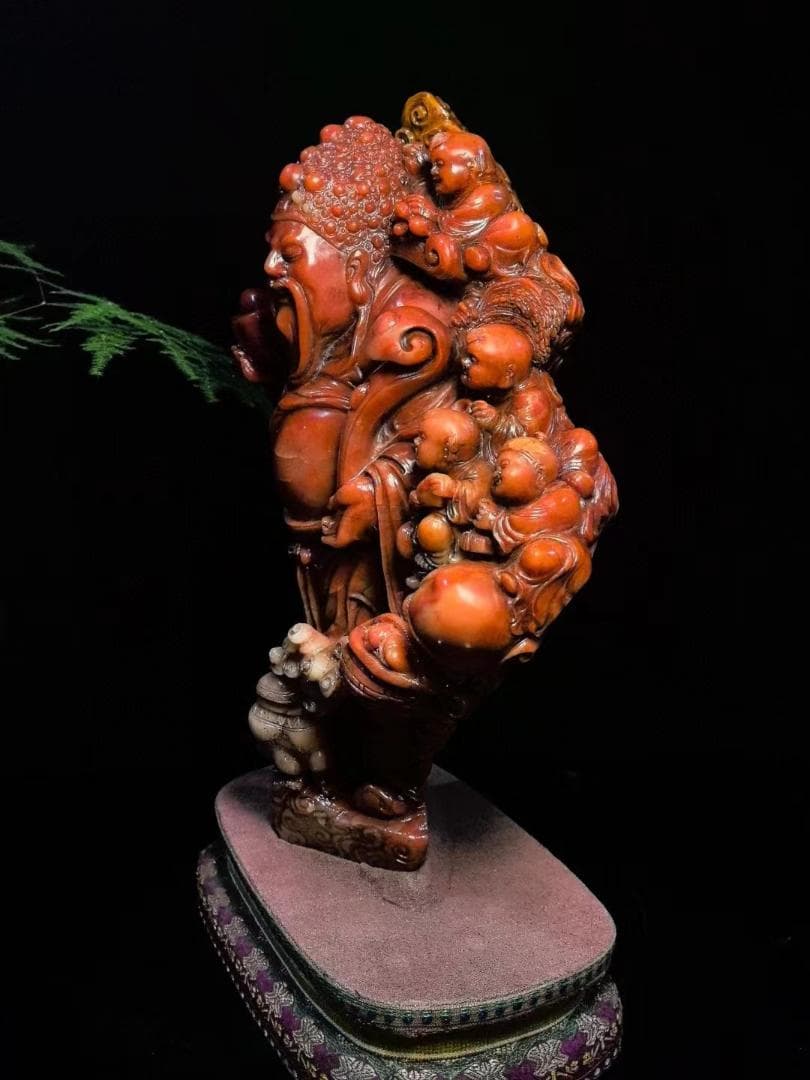 中国古美術・財神到の印鑑・寿山石の極上紅田印章・置物・純手彫り・風水開運・文房具