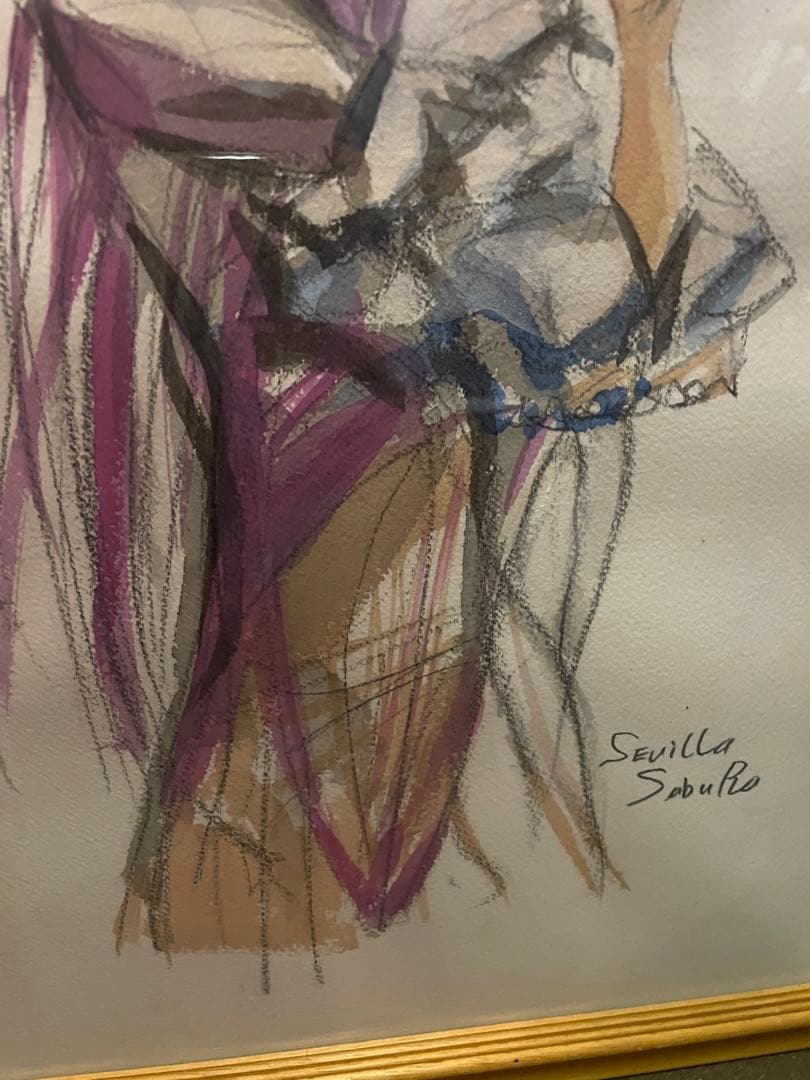 真作　蔵出し　斎藤三郎作「セビリヤの娘」(二科会員) 水彩　作者直筆サイン